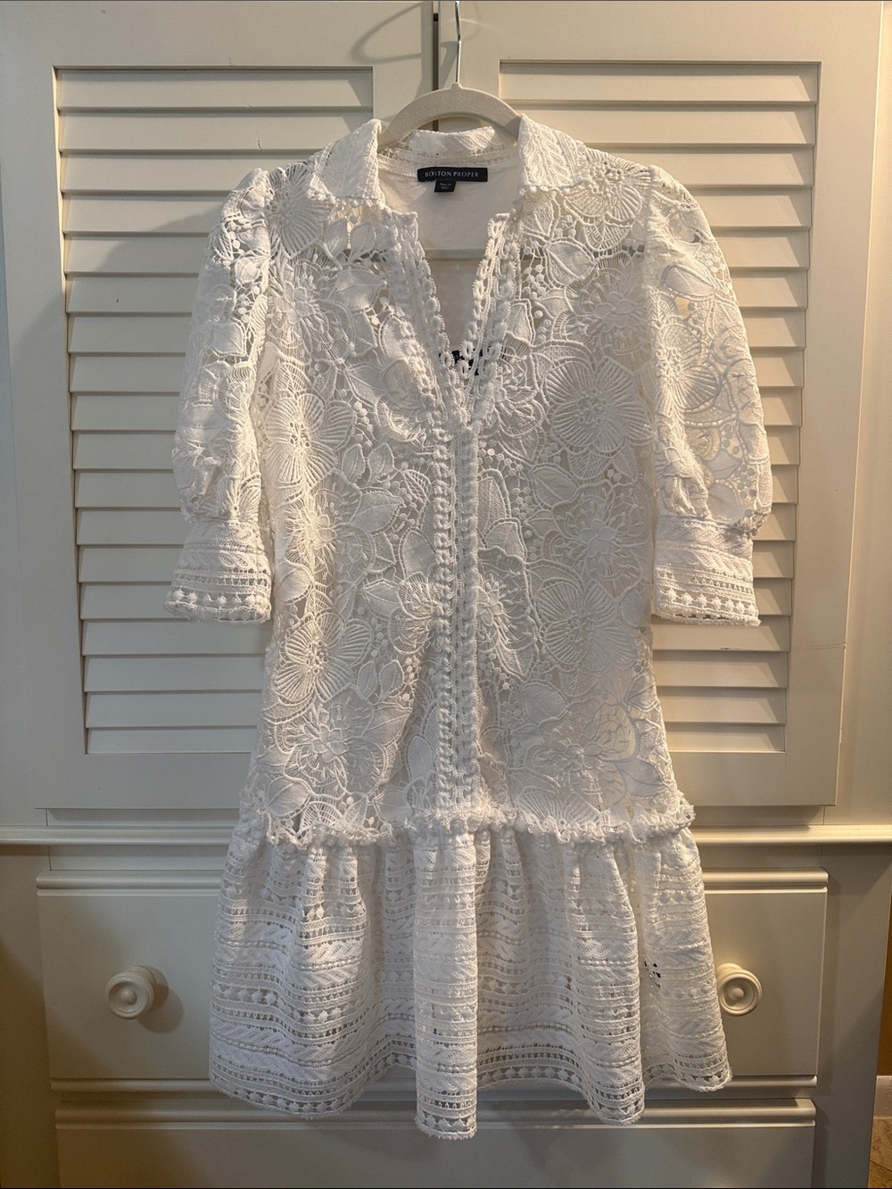 Boston Proper White Lace Short-Sleeve Dress